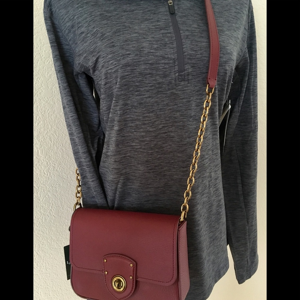 Leather Bag Cross Body Ralph Lauren small bag Envelope Style Bag Red wine color - Picture 11 of 16